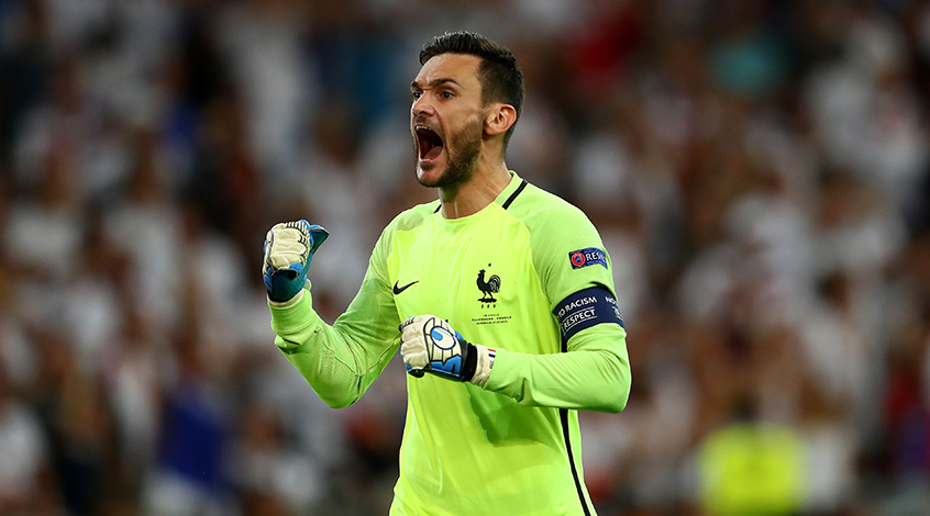 MARSEILLE, FRANCE - JULY 07: Hugo Lloris of France celebrates his team's second goal during the UEFA EURO semi final match between Germany and France at Stade Velodrome on July 7, 2016 in Marseille, France. (Photo by Lars Baron/Getty Images)